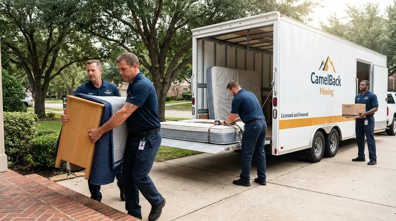 Crew loading residential truck for cross-state move from Buffalo, IA