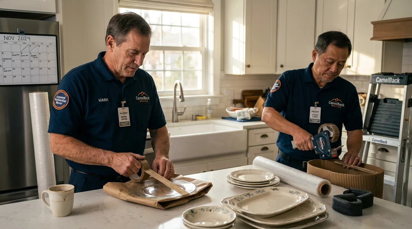 Professional crew packing kitchen dishware in Buffalo, IA